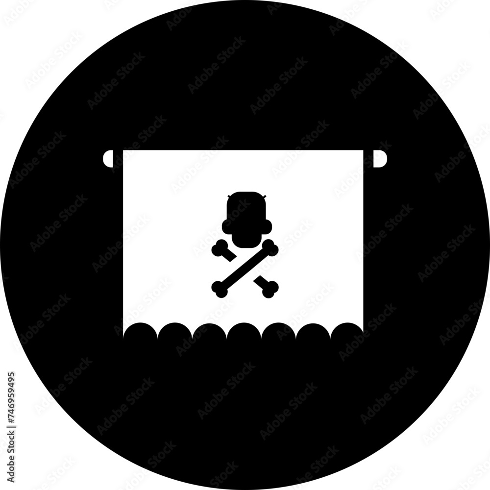 Poster flat style skull flag icon in b&w color.