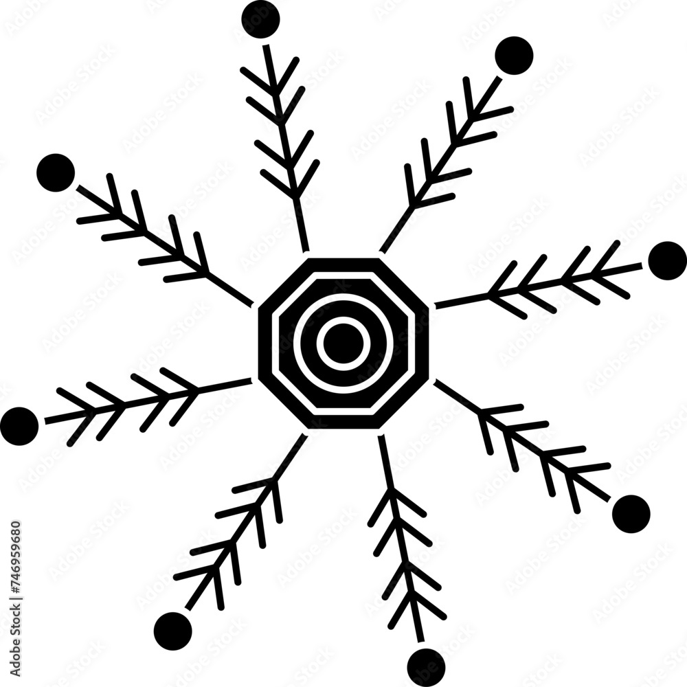 Poster B&W snowflake icon in flat style.