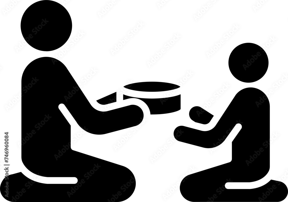Poster man helping poor man icon in b&w color.