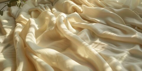 Abstract beige color fabric weave of cotton or linen satin fabric lies texture background. 
