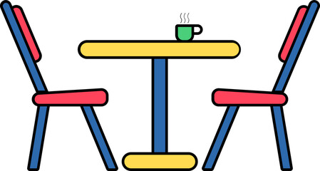 Hot Coffee or Tea Cup on Table with Chairs icon.