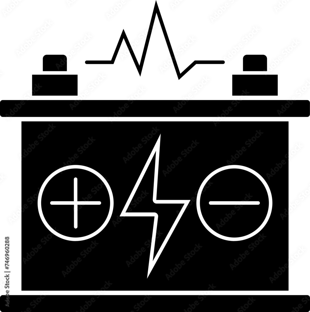 Poster flat style battery icon in b&w color.