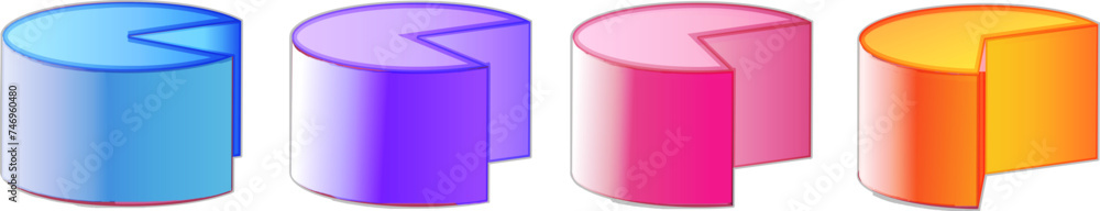 Poster isometric set of pie chart in different color.