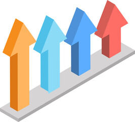 3D illustration of column arrow bar graph.