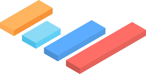 Isometric illustration of colorful bar graph.