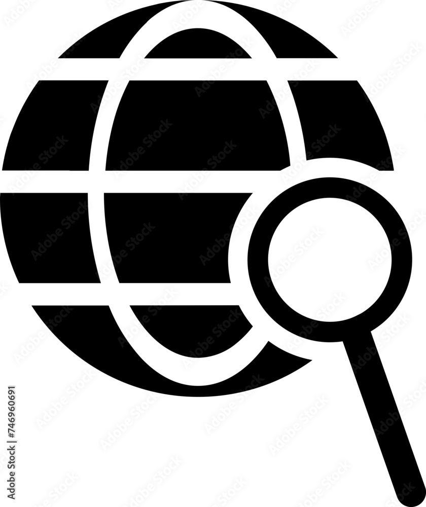 Poster global searching icon in b&w color.