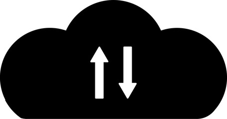 Illustration of cloud data transfer glyph icon.