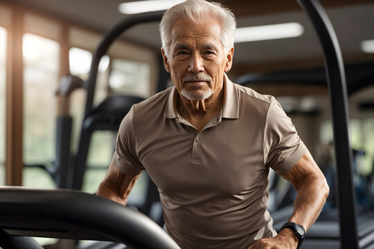 An active senior old man jogging
