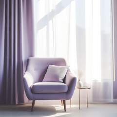 Cozy Corner with Lavender Armchair and Natural Light from Sheer Curtains