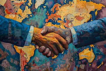 Business people shaking hands in painting style background, drawing and painting style.