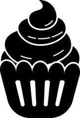 B&W illustration of cupcake icon.