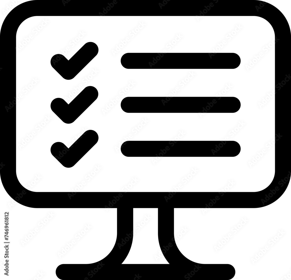 Poster checklist on the computer screen icon in line art.