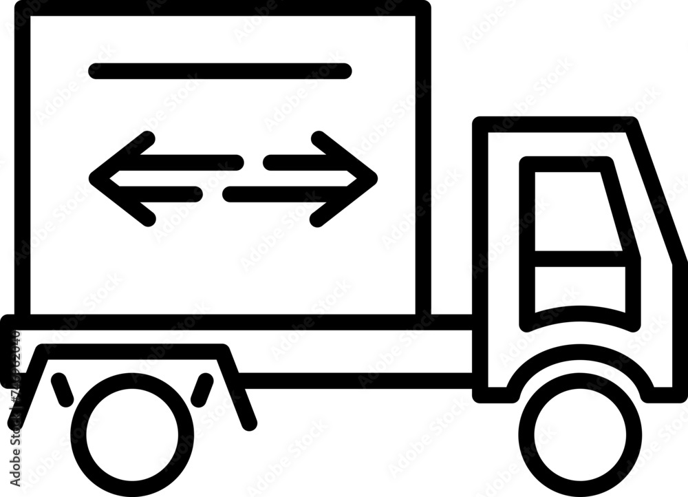 Sticker shipping truck icon in black line art.