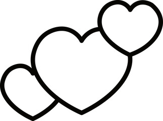Black line art illustration of three heart icon.