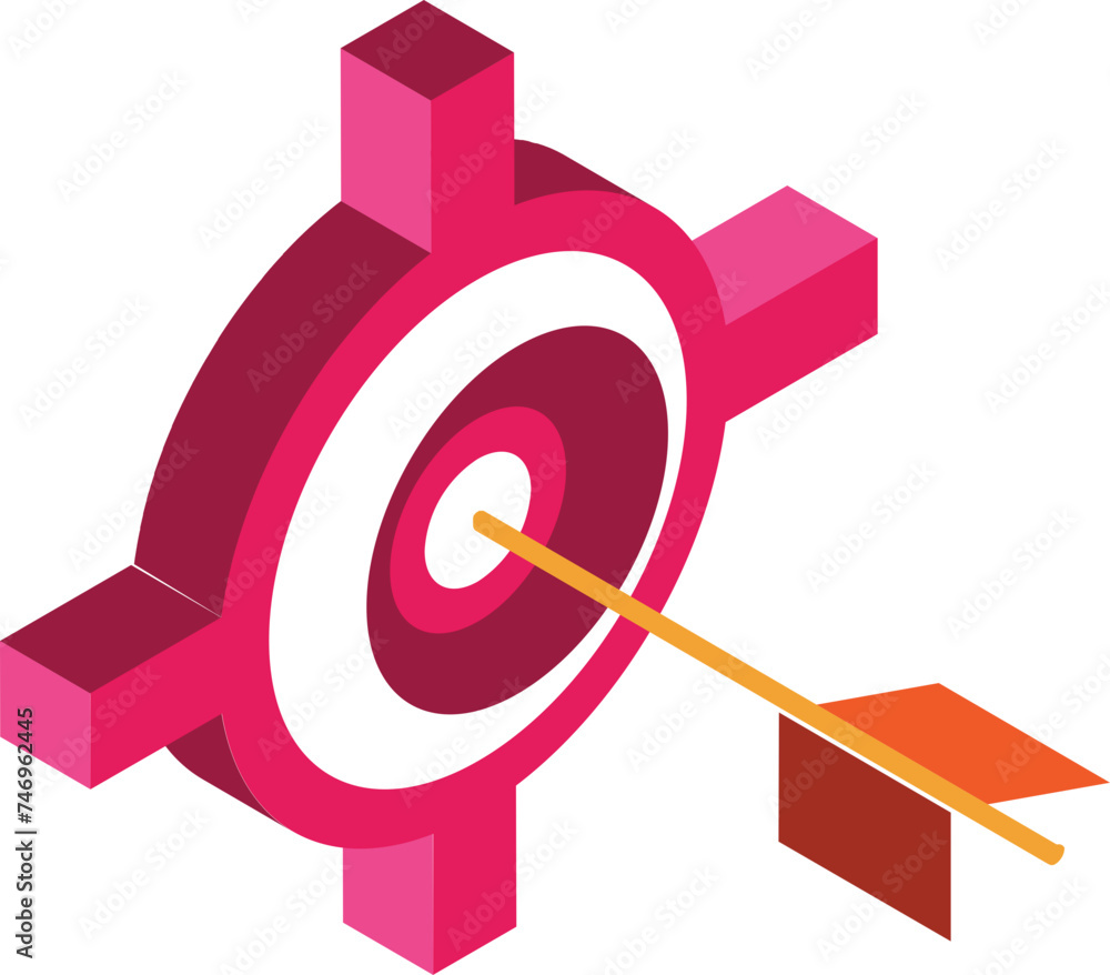 Poster target with arrow and bullseye isometric element.