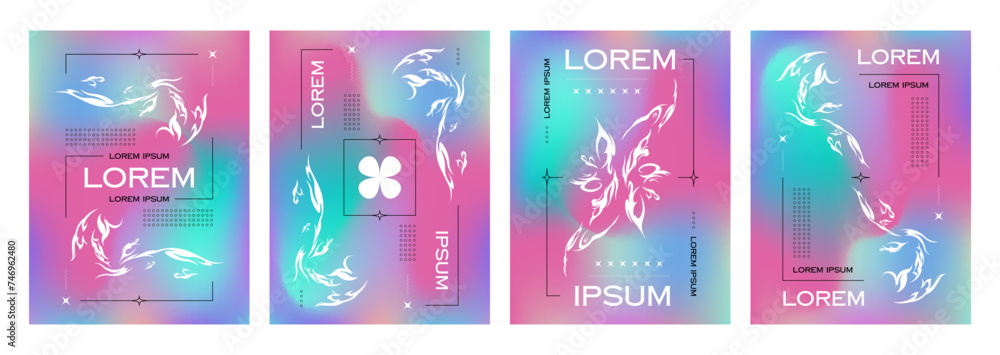 Poster poster template in y2k style with abstract neo tribal geometric shapes wit sharp spiky edges on grad