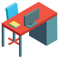 Isometric element of office desk and chair.