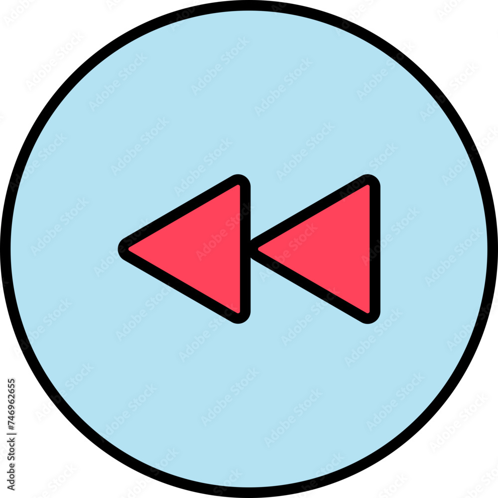 Poster backward play skip button icon in blue and red color.