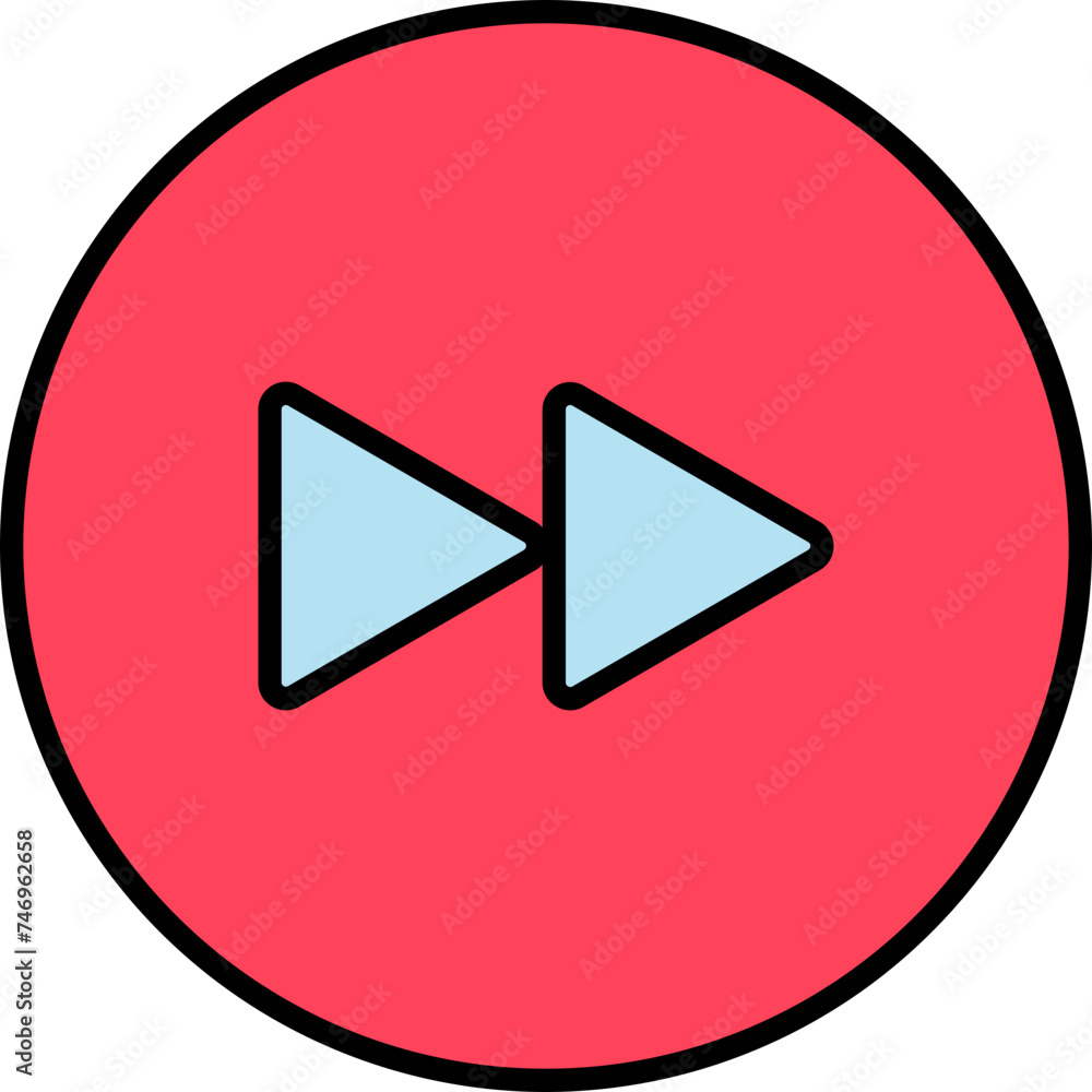Poster forward play skip button icon in blue and red color.