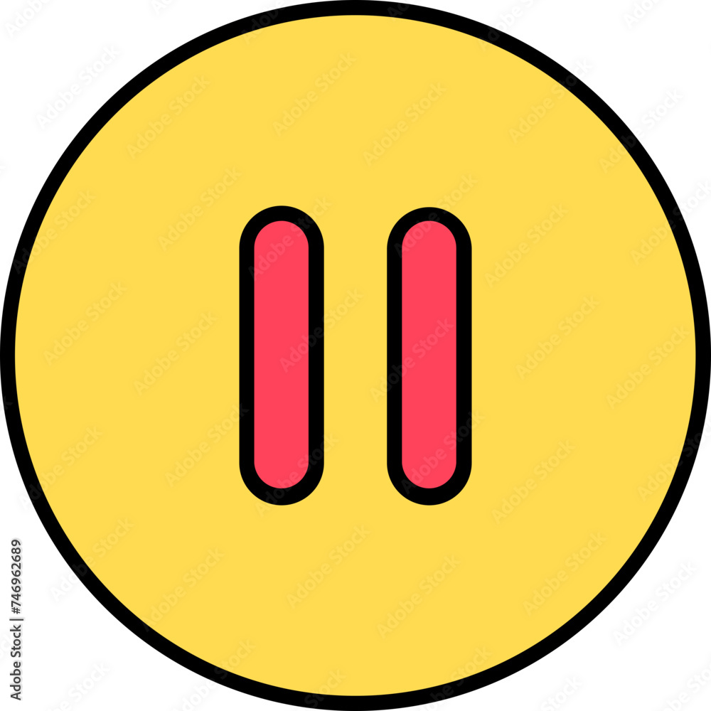 Poster pause button icon in red and blue color.