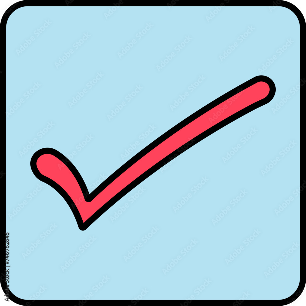 Poster check mark or confirm button icon in red and blue color.