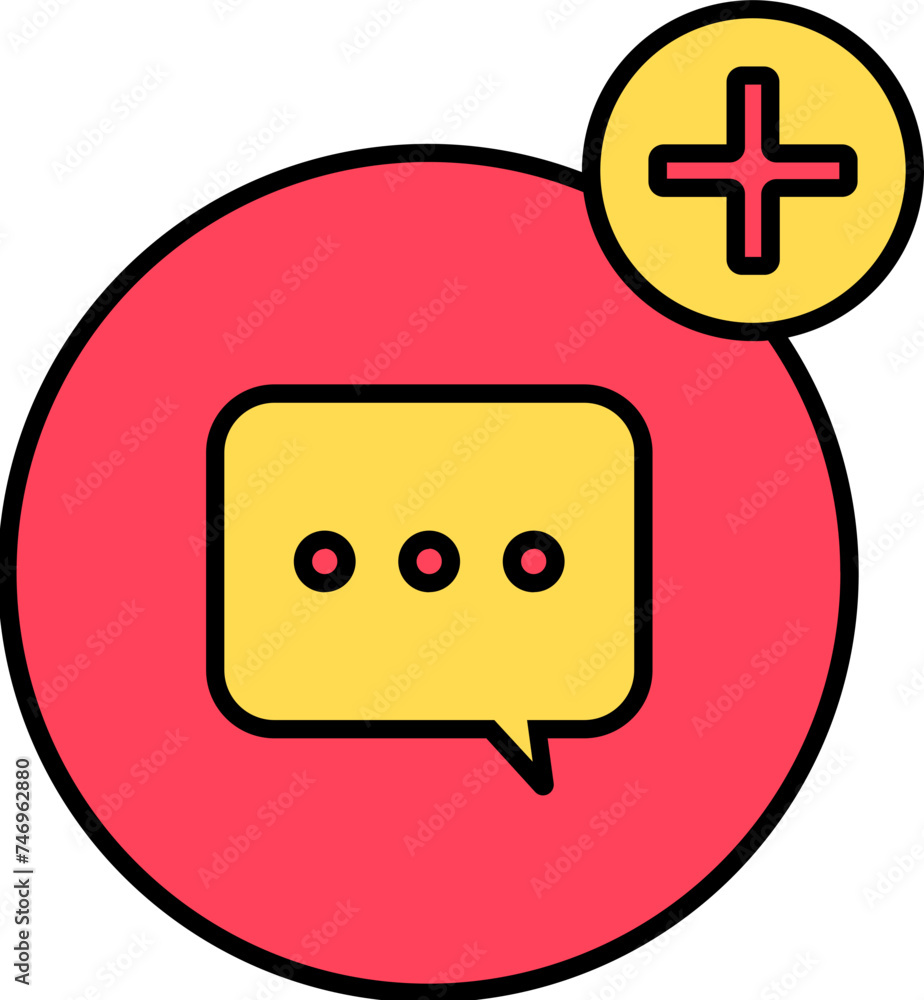Poster add message or comment icon in yellow and red color.