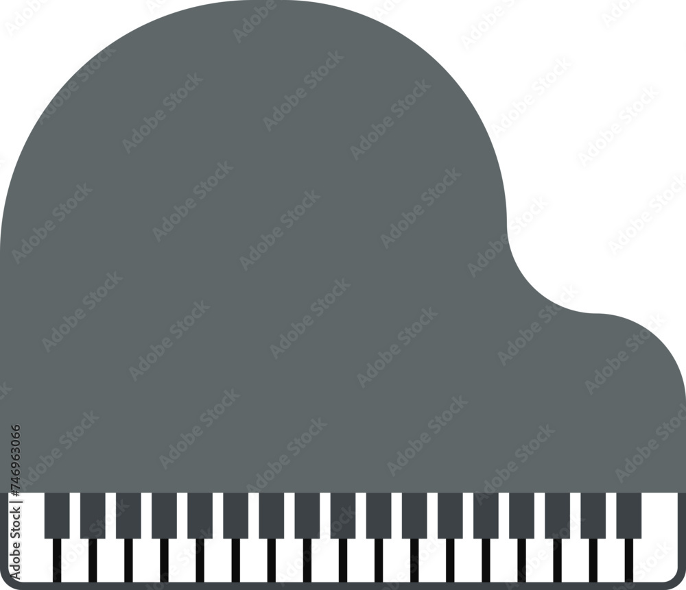 Sticker gray piano icon on white background.