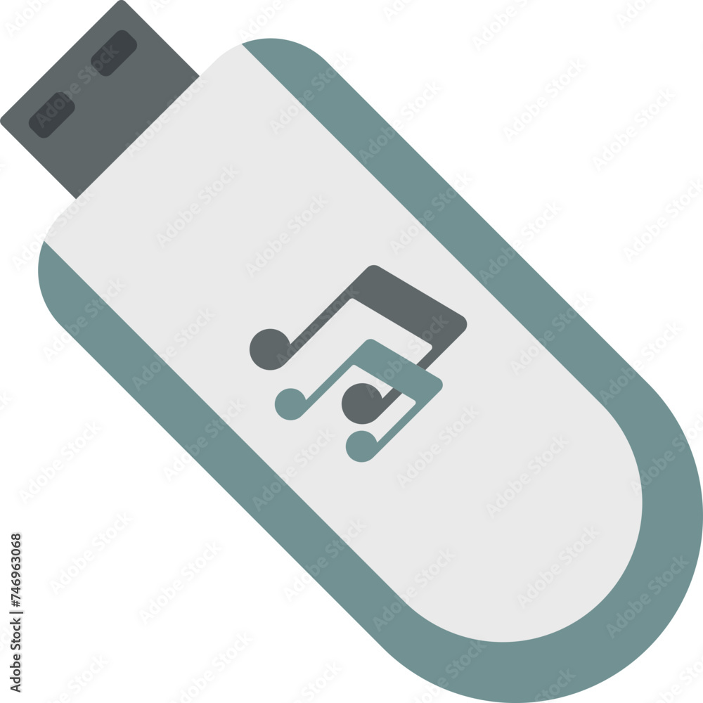 Wall mural Music pen drive or USB icon in flat style.