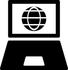 Laptop internet connection icon in b&w color. 