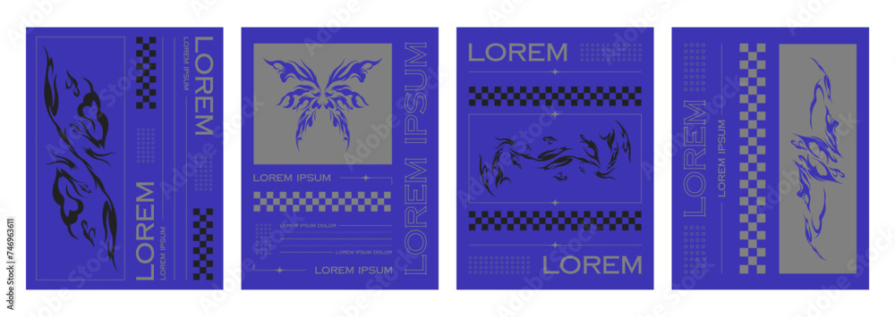 Poster poster design in retro y2k style with abstract psychedelic geometric shapes with sharp spike edges a