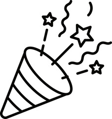 Line art illustration of party popper icon.