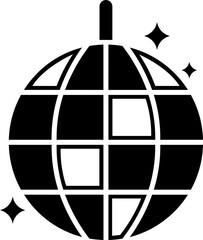 B&W illustration of disco ball icon.