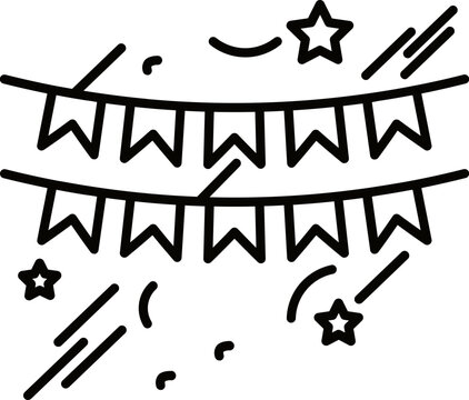 recommend clip art: Black line art illustration of bunting flags icon.