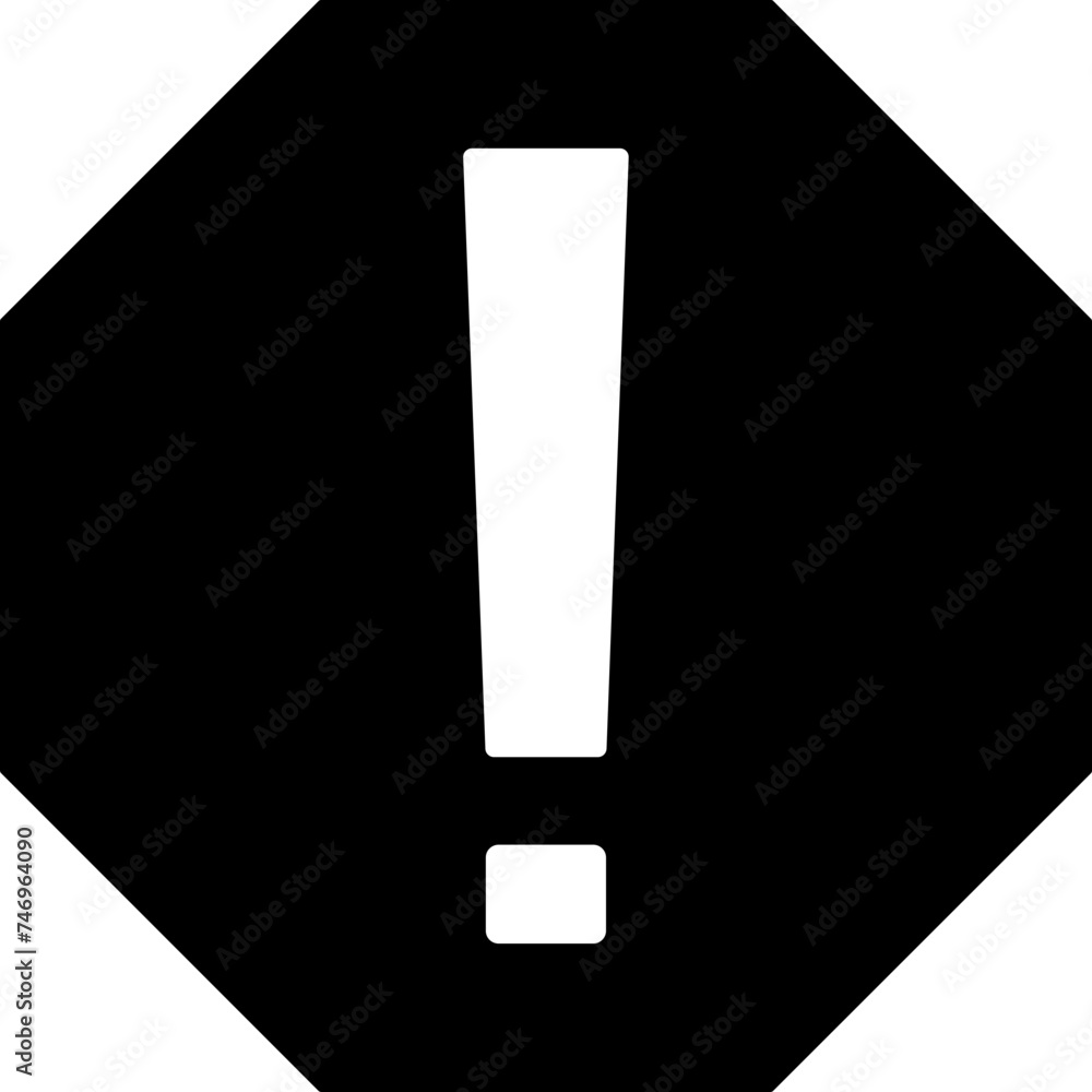 Poster flat style warning icon in b&w color.