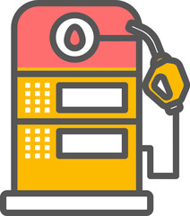 Fototapeta premium Red and yellow Gas Station icon in flat style.