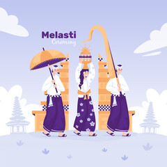 Fototapeta na wymiar Melasti ceremony celebrates of Bali nyepi day illustration