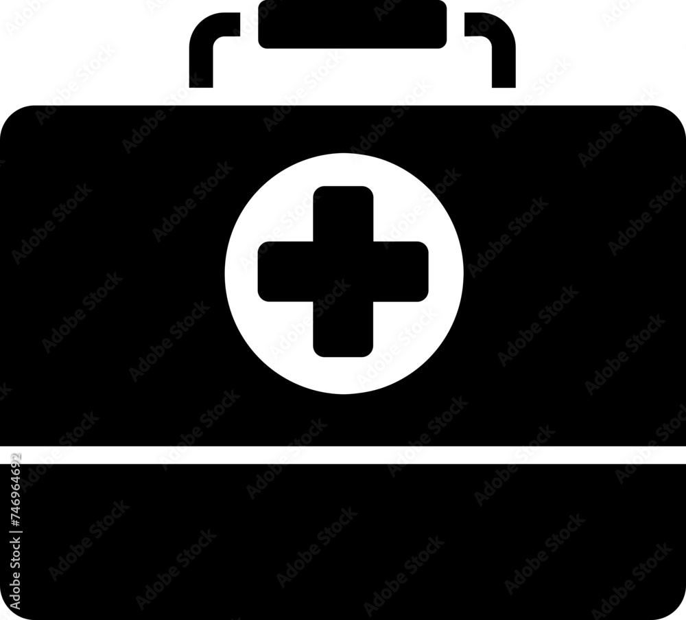 Poster first aid box icon in b&w color.