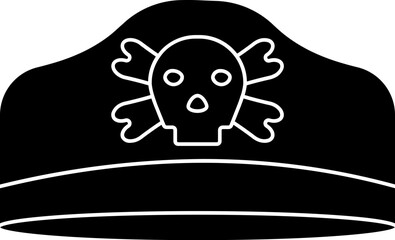 B&W pirate hat icon in flat style.