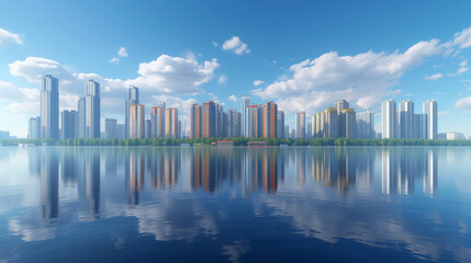 Fototapeta premium Skyscraper skylines across the bay.