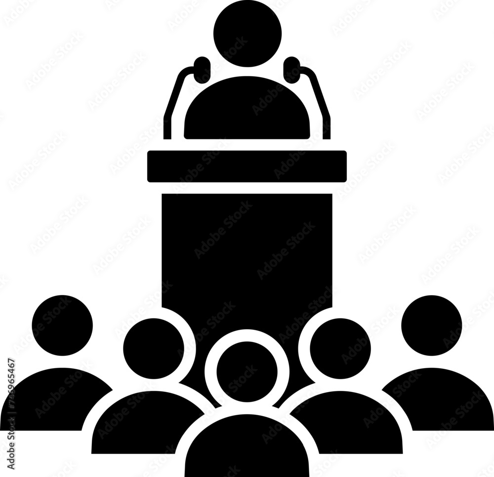 Poster discourse or speaker glyph icon in flat style.
