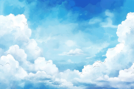 Vector watercolor texture with white clouds and sky