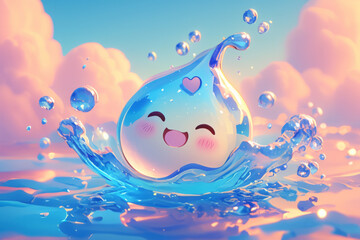 Cute anthropomorphic water drop cartoon object