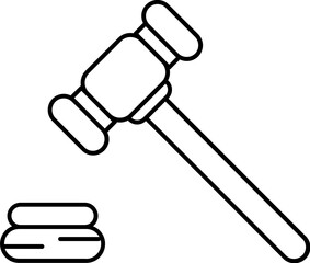 Line art illustration of judge gavel icon.