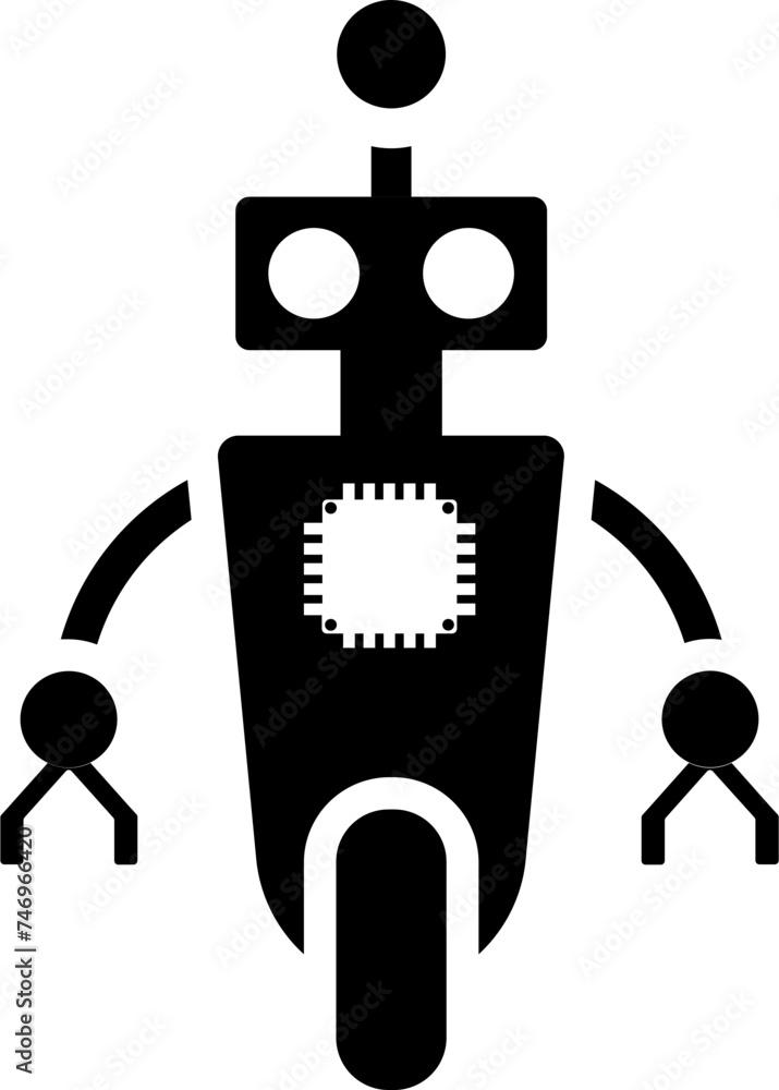 Poster wheeled robot with microchip icon or symbol.