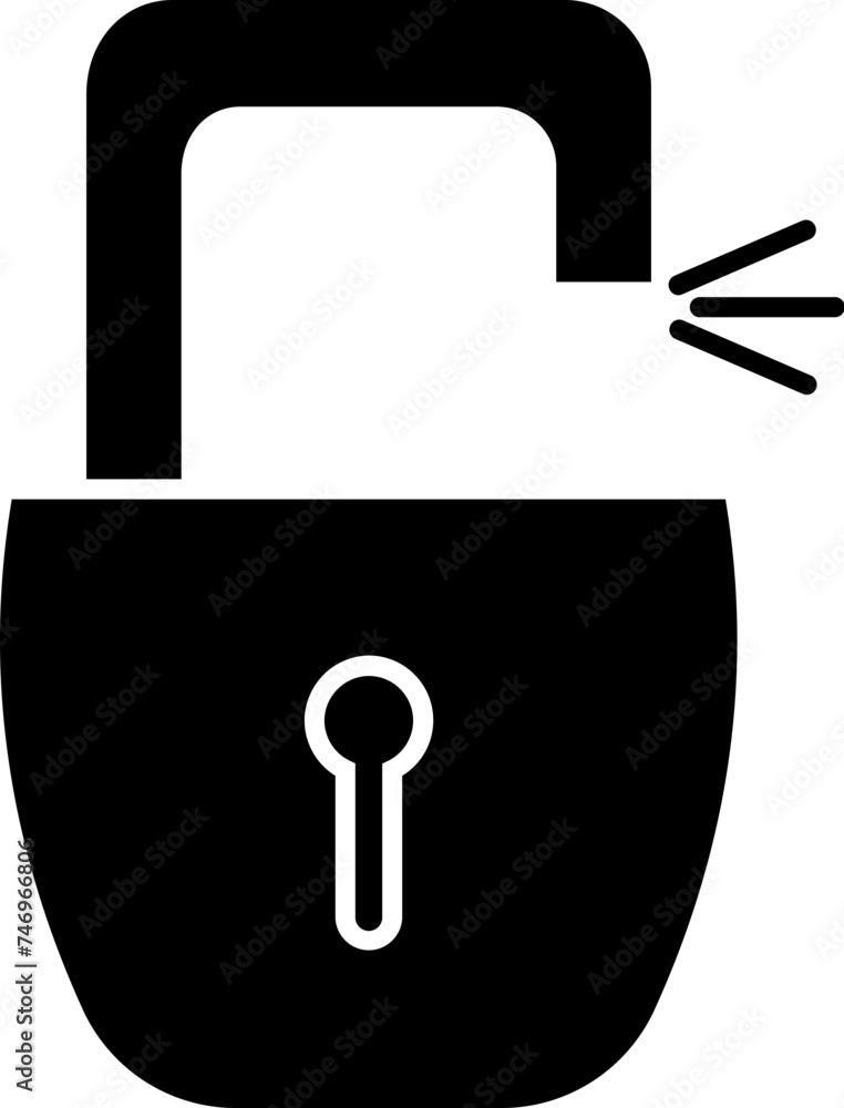 Poster b&w open lock icon or symbol.