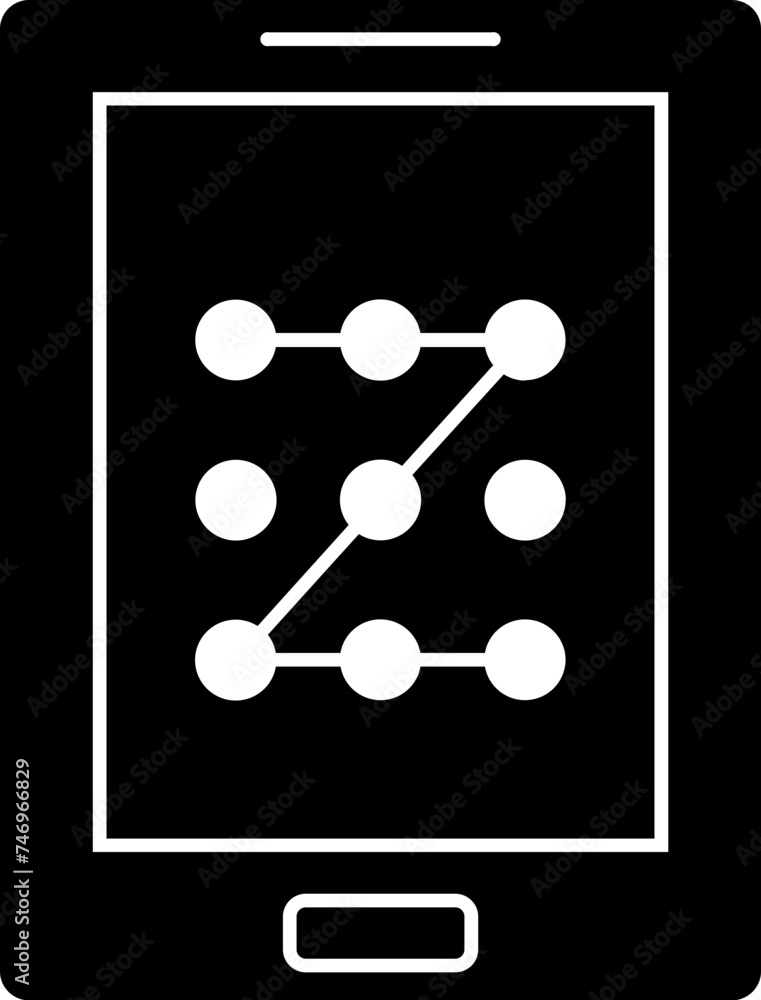 Poster smartphone pattern lock icon in b&w color.