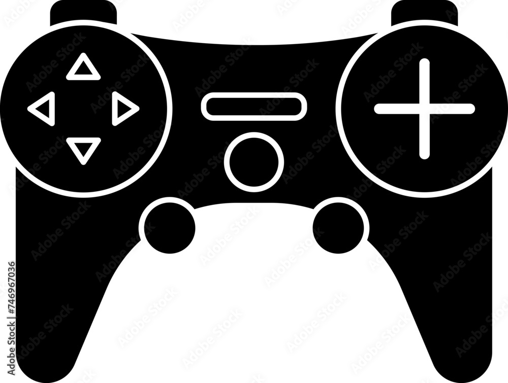 Poster b&w joystick or gamepad icon in flat style.
