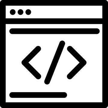 Web programming icon in black line art.