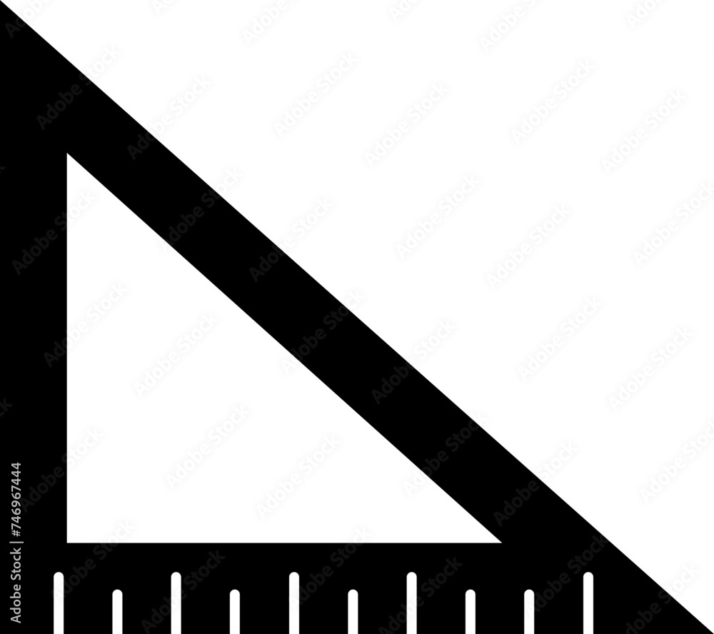 Poster glyph icon of triangular ruler in b&w color.