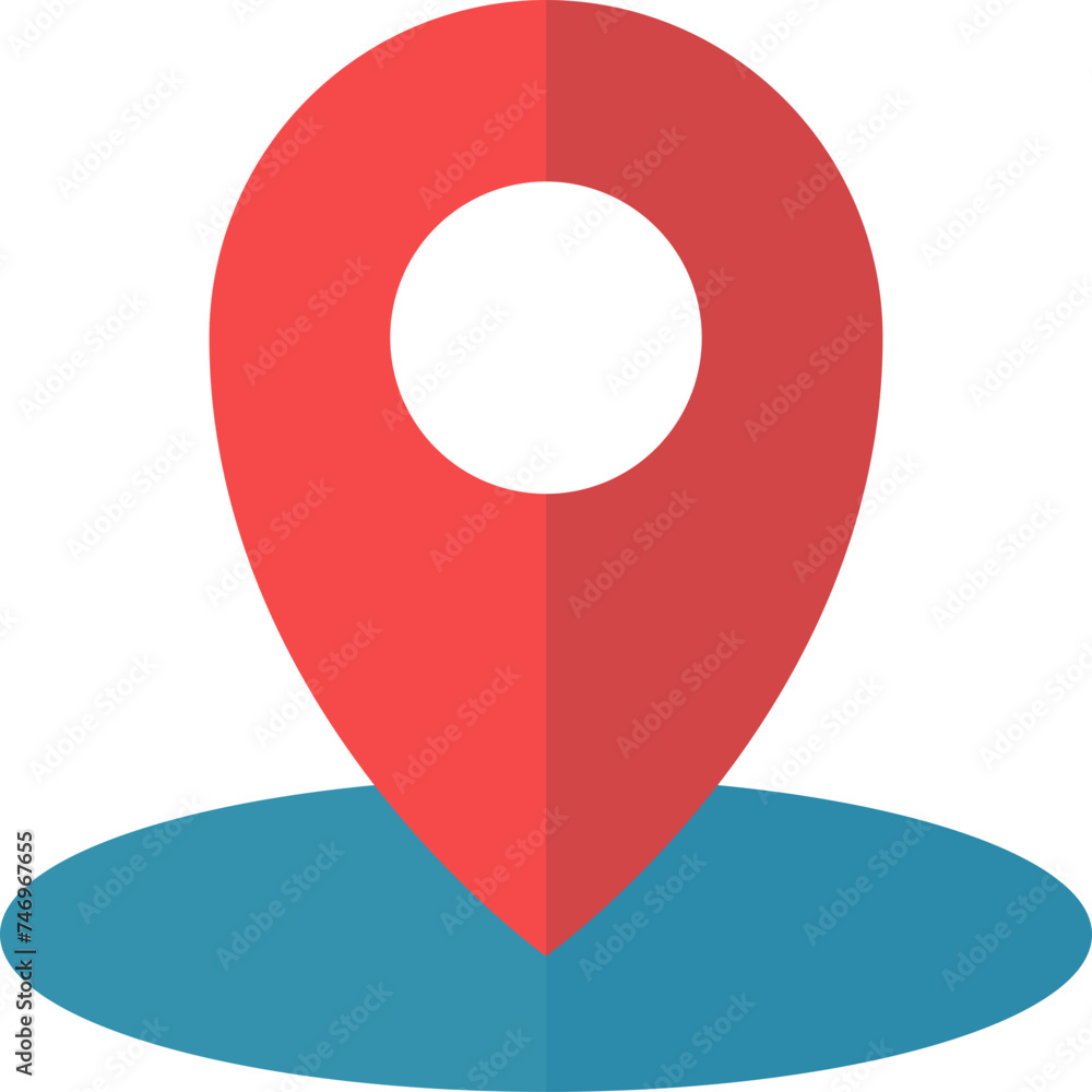 Poster location pointer icon in red and blue color.